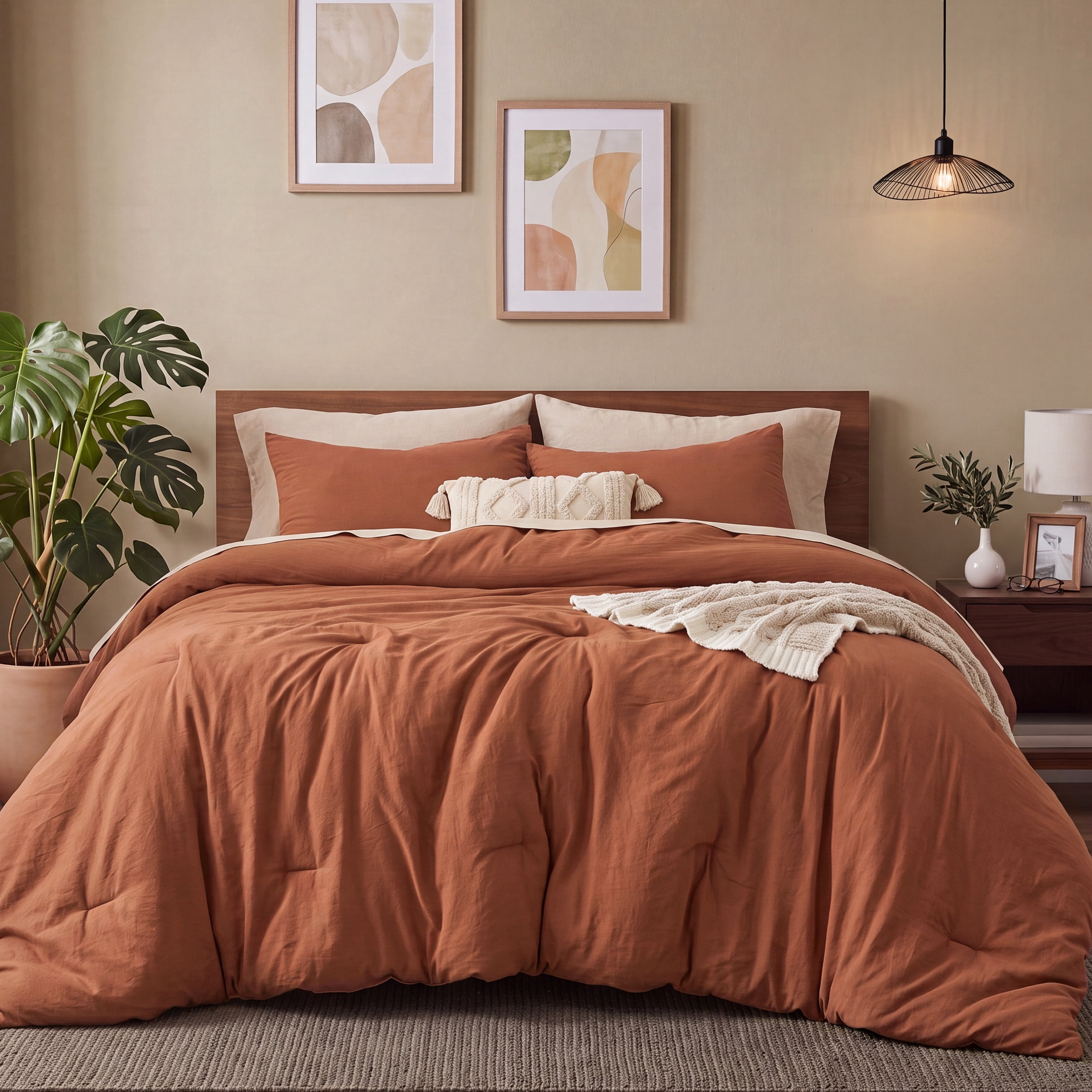 U Bedsure U by Bedsure 3 Pieces Queen Comforter Bedding Set, Red Bed Comforter Set for All Seasons, 1 Lightweight Prewashed Comforter and 2 Pillowcases, Spice Route