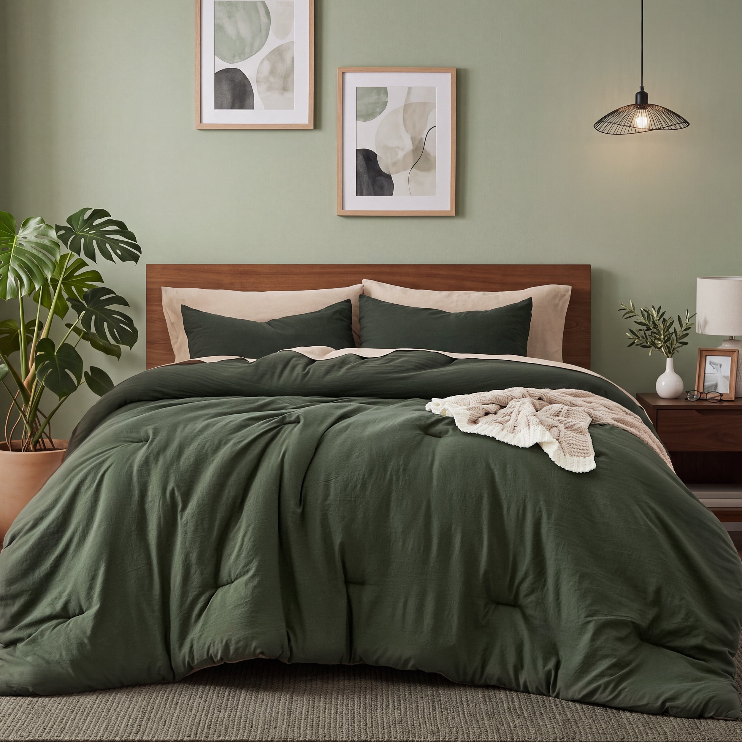U Bedsure U by Bedsure 3 Pieces Queen Comforter Bedding Sets, Dark Green Bed Comforter Set for All Seasons, 1 Lightweight Prewashed Comforter and 2 Pillowcases