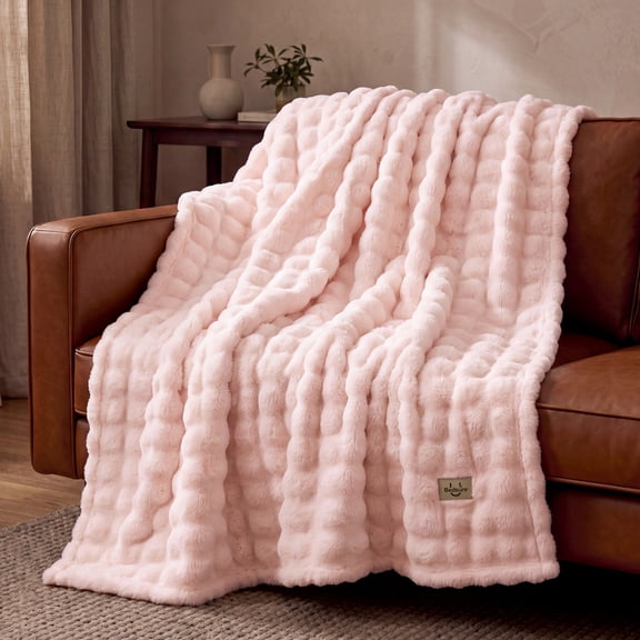 U by Bedsure 3D Bubble Faux Fur Throw Blanket, Pink Cloud Textured Soft Plush Decorative Blanket for Couch, Sofa & Bedroom, All Season Cozy Gift Throw, 50x60 Inches