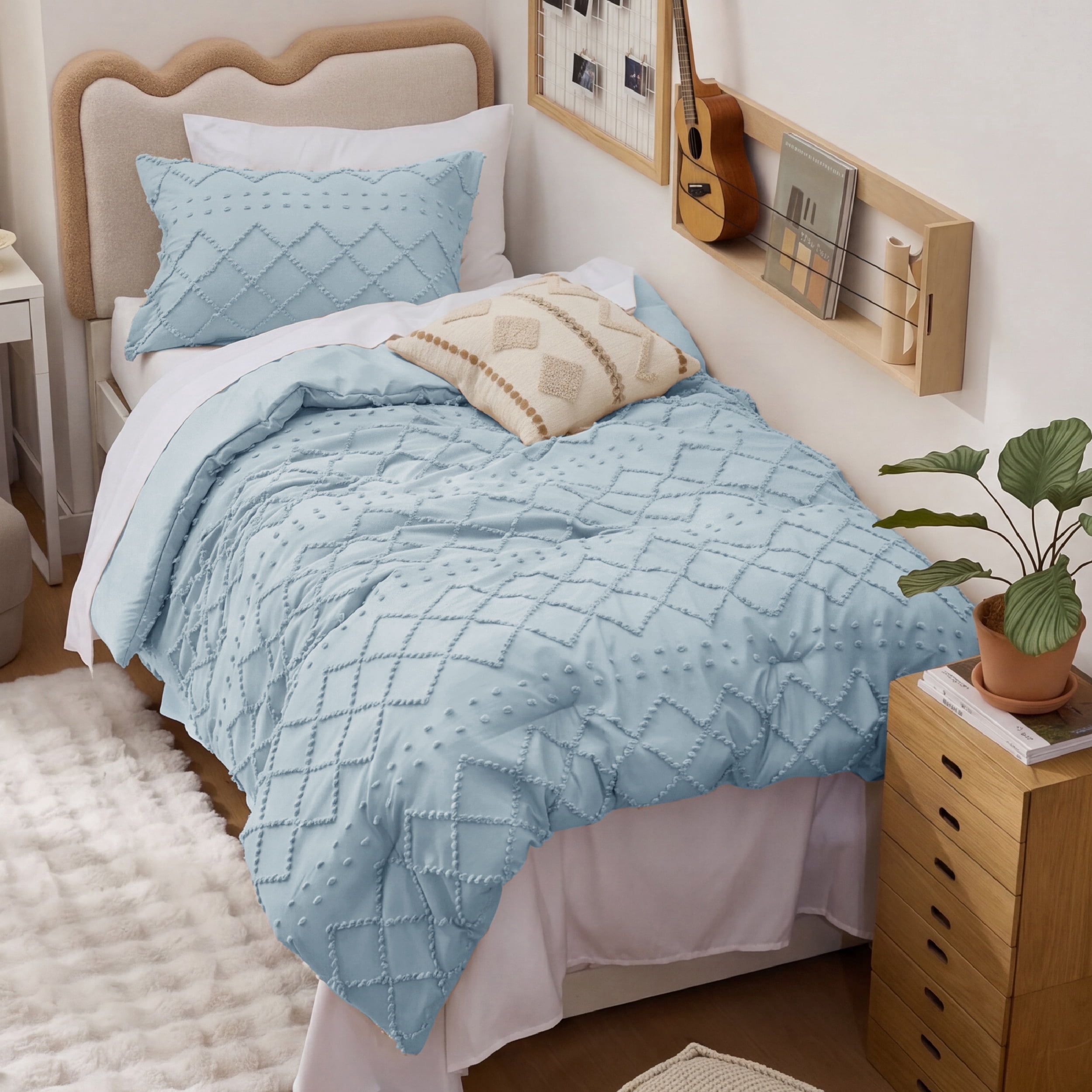 U Bedsure U by Bedsure Twin XL Comforter Set, 2 Pieces Blue Boho Tufted Shabby Bedding Comforter Set, Vintage Farmhouse Fluffy Soft Bed Set with 1 Pillow Sham