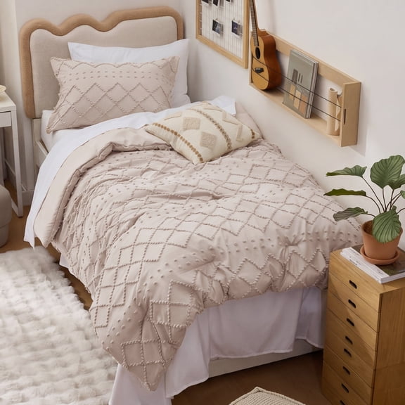 U by Bedsure Boho Twin XL Comforter Set, Boho Tufted Shabby Chic Khaki Bedding Comforter Set, 2 Pieces Vintage Farmhouse Bed Set for All Seasons, Soft Bedding Set with 1 Pillow Sham, Twin