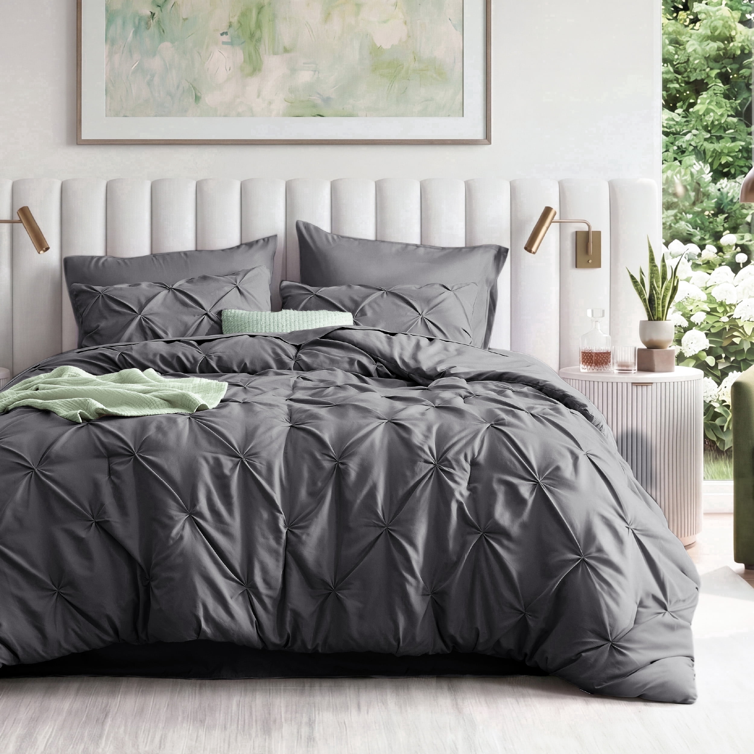 U Bedsure U by Bedsure Cal King Comforter Set Dark Grey, Bed in a Bag California King Size Bedding, 7 Pieces Pinch Pleat All Season Comforter with Sheets, Pillowcases & Shams