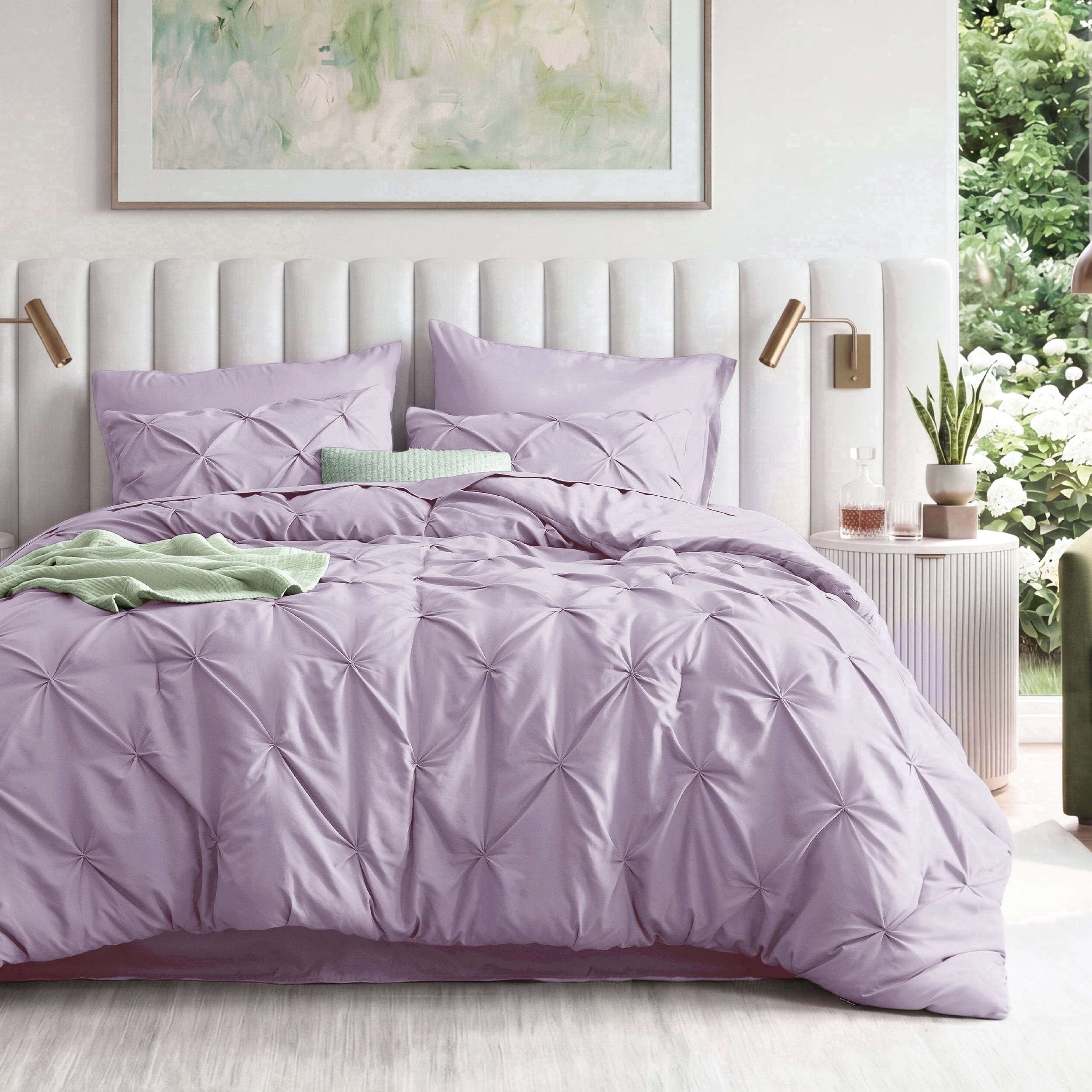 U Bedsure U by Bedsure Cal King Comforter Set Light Purple, Bed in a Bag California King Size Bedding, 7 Pieces Pinch Pleat All Season Comforter with Sheets, Pillowcases & Shams