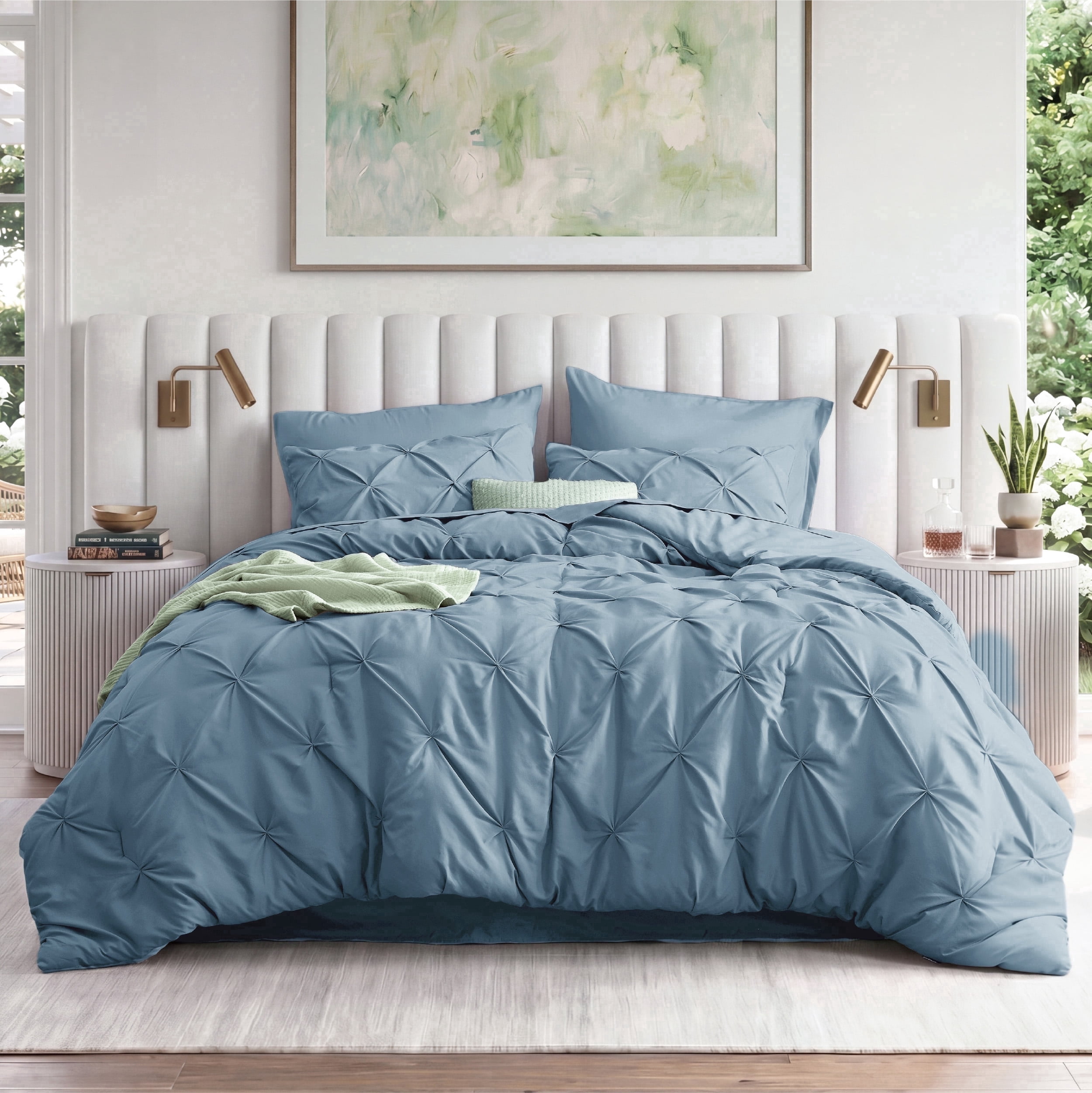 U Bedsure U by Bedsure Cal King Comforter Set Mineral Blue, Bed in a Bag California King Size Bedding, 7 Pieces Pinch Pleat All Season Comforter with Sheets, Pillowcases & Shams