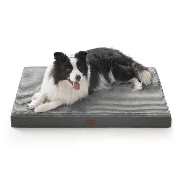 U By Bedsure Orthopedic Dog Bed for Large Dogs,, Washable Pet Beds for Crate with Removable Cover, Egg Crate Foam Puppy Mat Non-Slip Bottom, 35"x22", Gray