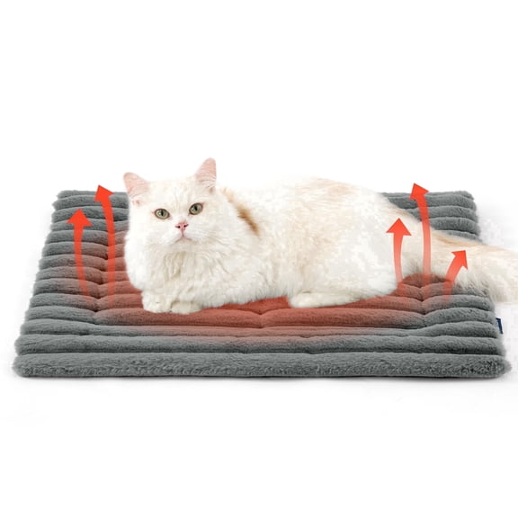 U By Bedsure ComfyFleece Self Warming Cat Bed, Small Self Heating Dog Crate Pad, Thermal Extra Warm Puppy Mat Indoor, Non-Slip & Washable, Not Electric, 24" x 18", Gray
