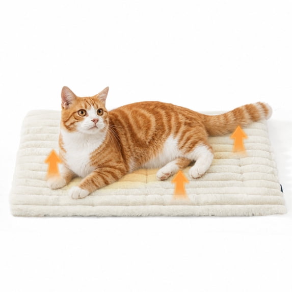 U By Bedsure ComfyFleece Self Warming Cat Bed, Small Self Heating Dog Crate Pad, Thermal Extra Warm Puppy Mat Indoor,Non-Slip & Washable, Not Electric, 24" x 18",White