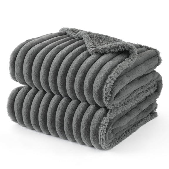 U By Bedsure ComfyFleece Waterproof Dog Blankets for Large Dogs - Soft Pet Cat Blanket Corduroy Fleece for Couch Bed Protector Washable, 50"x60", Warm Grey