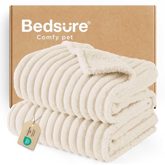 U By Bedsure Waterproof Dog Blankets for Large Dogs, Pet Cat Blanket Corduroy Fleece for Couch Protector Washable, Cozy Calming Reversible Furniture Protection,40"x50", Cream