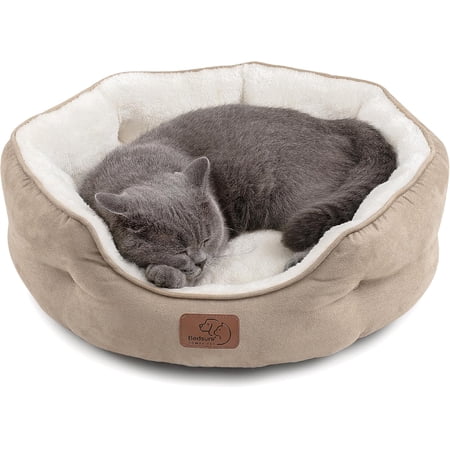 U By Bedsure Dog Beds for Small Dogs - Round Cat Beds for Indoor Cats, Washable Pet Bed for Puppy and Kitten with Slip-Resistant Bottom, 20 Inches, Camel