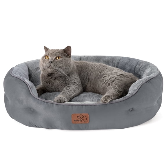 U By Bedsure Dog Beds for Small Dogs - Round Cat Beds for Indoor Cats, Washable Pet Bed for Puppy and Kitten with Slip-Resistant Bottom, 25 Inches, Grey
