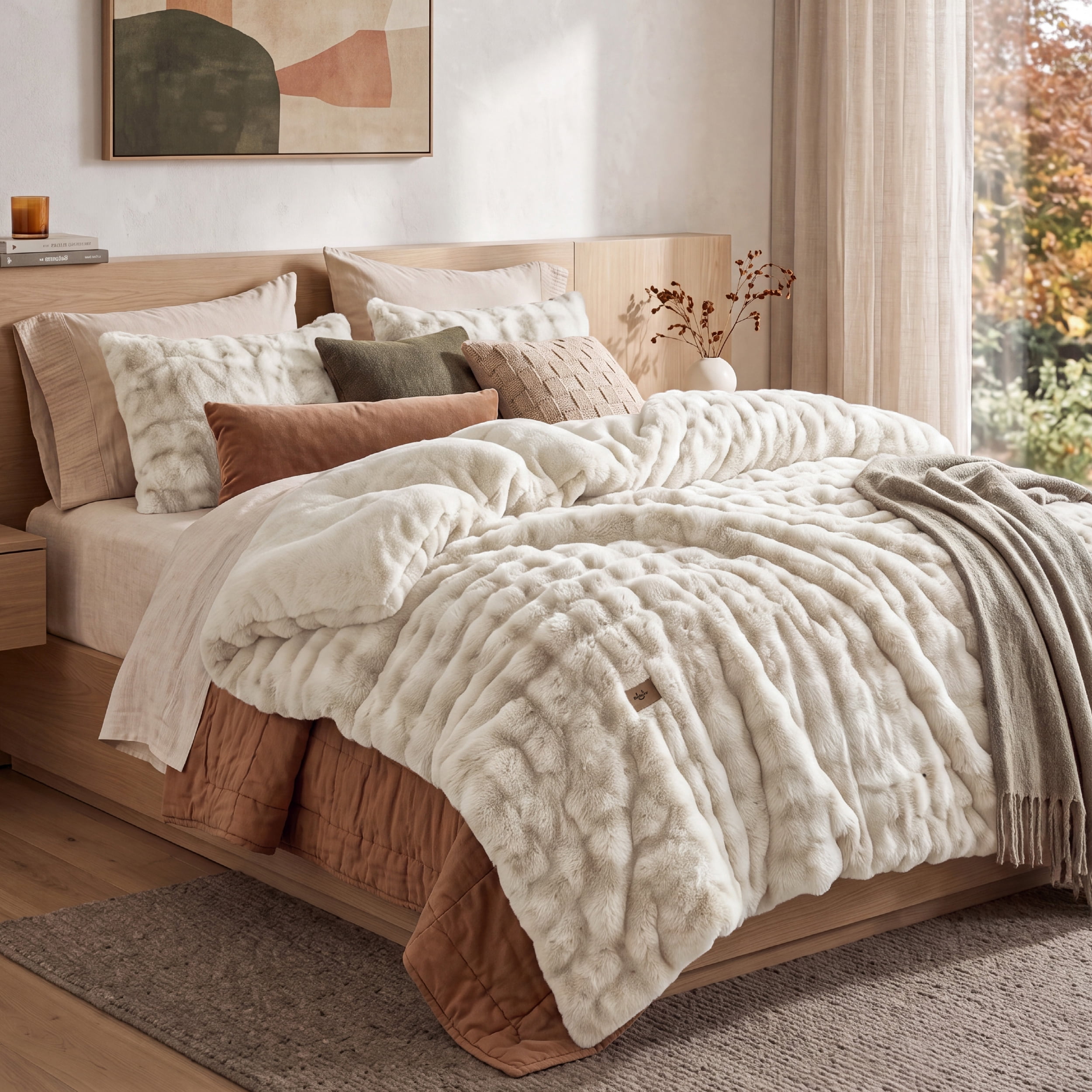 U Bedsure U by Bedsure Fluffy Comforter Set King, White Faux Fur Comforter Set, Soft Shaggy Plush Bubble King Size Bedding Comforter Sets, 3 Pieces Luxury Fuzzy Bed Set