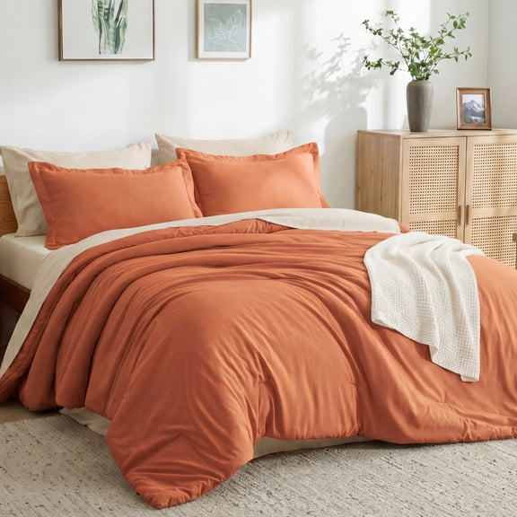U by Bedsure Full Comforter Set Burnt Orange, 7 Pieces Reversible Bed in a Bag, Boho Lightweight Bedding Set, Contrasting Design