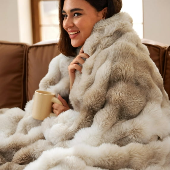 U by Bedsure GentleSoft Fluffy Fuzzy Throw Blanket, Soft Cozy Faux Fur Fleece Minky Blanket, Room Decor Couch Bed Cover Winter Bedding, 870GSM, Tie-dye Taupe