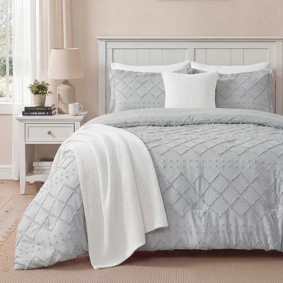 U by Bedsure King Size Comforter Set - Light Grey Comforter, Boho Tufted Shabby Chic Bedding Comforter Set, 3 Pieces Farmhouse Bed Set for All Seasons, Fluffy Soft Bedding Set with 2 Pillow Shams