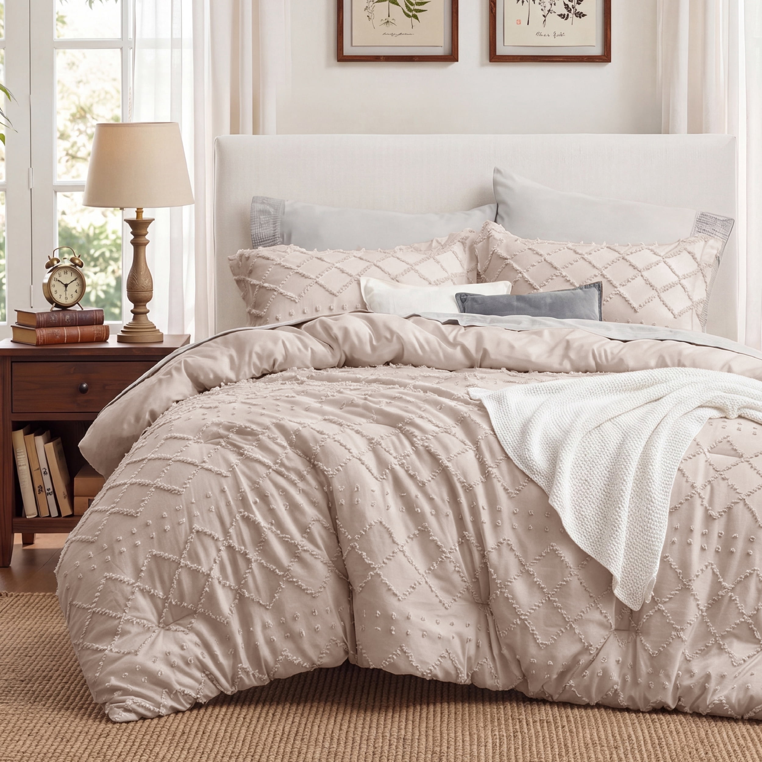 U Bedsure U by Bedsure King Comforter Set - Warm Boho Tufted Shabby Chic Bedding Comforter Set, 3 Pieces Vintage Farmhouse Bed Set for All Seasons, Fluffy Soft Bedding Set with 2 Pillow Shams