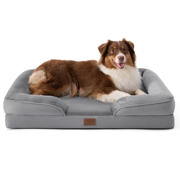 U by Bedsure Orthopedic Dog Bed for Large Dogs with Waterproof Washable Cover, Egg Crate Foam Dog Couch, Bolster Sides, Non-Skid, Gray, 35"
