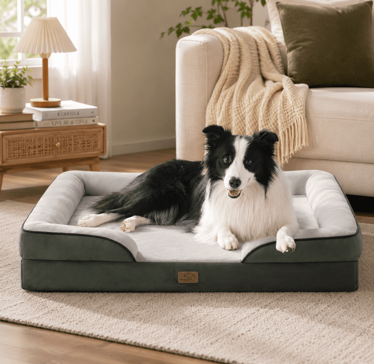 U By Bedsure Large Dog Bed with Orthopedic Foam Support, Waterproof Washable Pet Sofa Couch with Non-Slip Bottom, Boreal Canopy Green, 35"