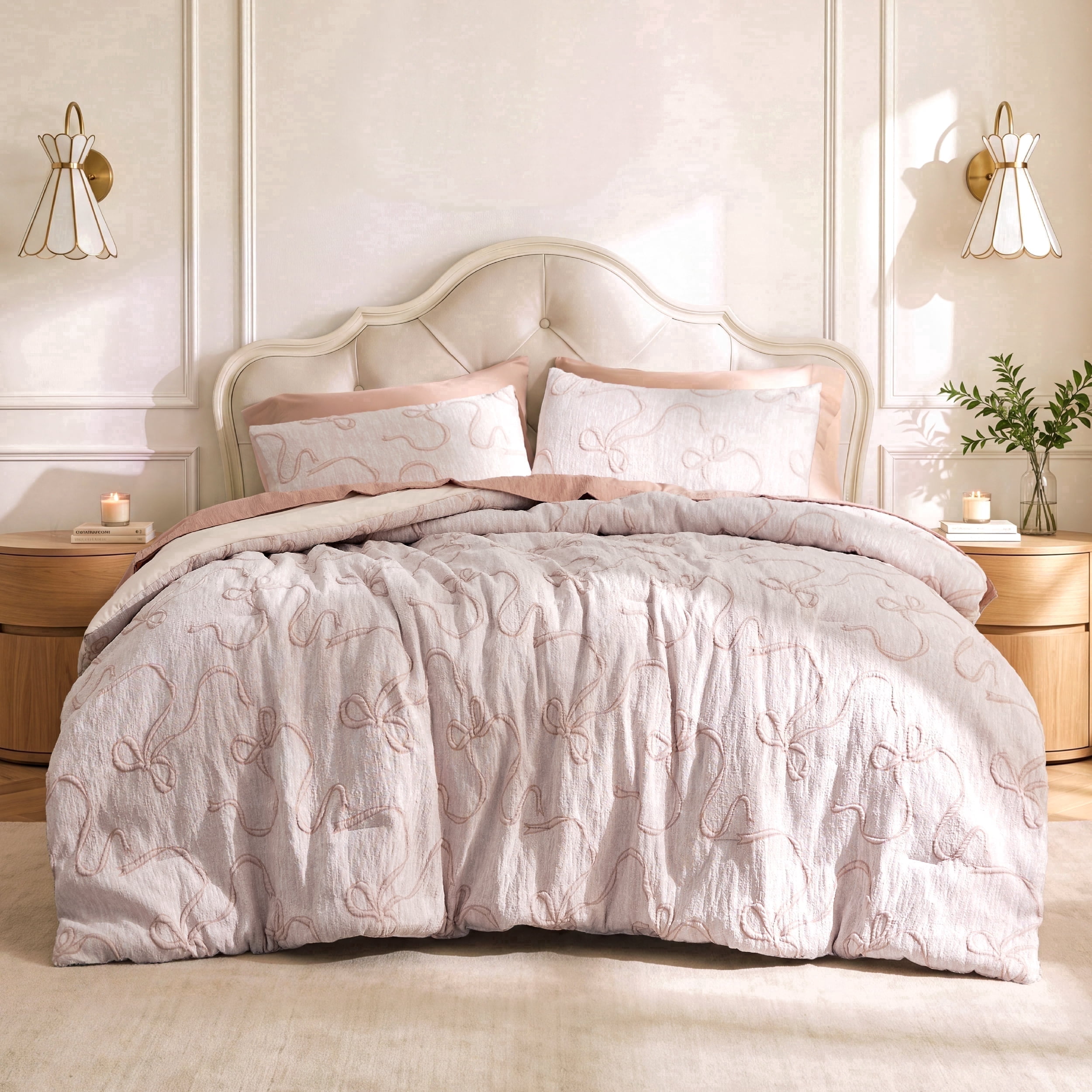 U Bedsure U by Bedsure Pink Twin/Twin XL Comforter Set, 2 Pieces Cute Bow Design Breathable Bedding Set with 1 Pillow Sham for Girls