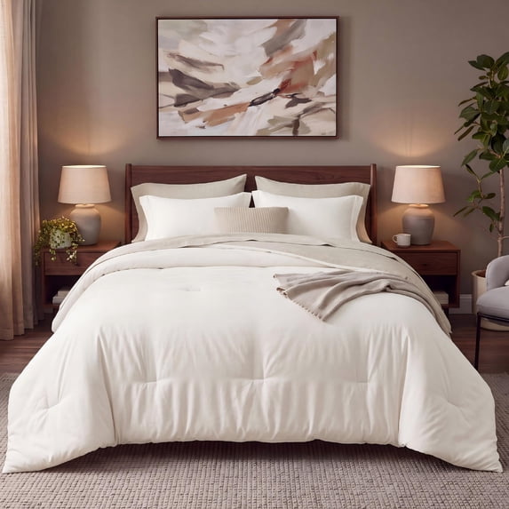 U by Bedsure Queen Comforter Set Coconut Milk, 7 Pieces Reversible Bed in a Bag, Boho Lightweight Bedding Set, Contrasting Design