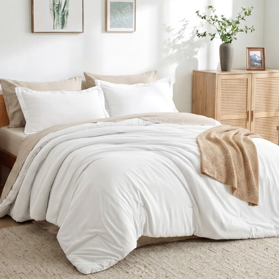 U by Bedsure Queen Comforter Set Coconut Milk, 7 Pieces Reversible Bed in a Bag, Boho Lightweight Bedding Set, Contrasting Design