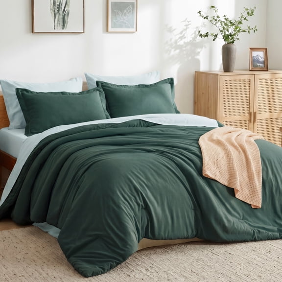 U by Bedsure Queen Comforter Set Forest Green, 7 Pieces Reversible Bed in a Bag, Boho Lightweight Bedding Set, Contrasting Design