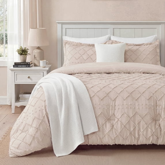 U by Bedsure Queen Comforter Set - Warm Boho Tufted Shabby Chic Bedding Comforter Set, 3 Pieces Vintage Farmhouse Bed Set for All Seasons, Fluffy Soft Bedding Set with 2 Pillow Shams