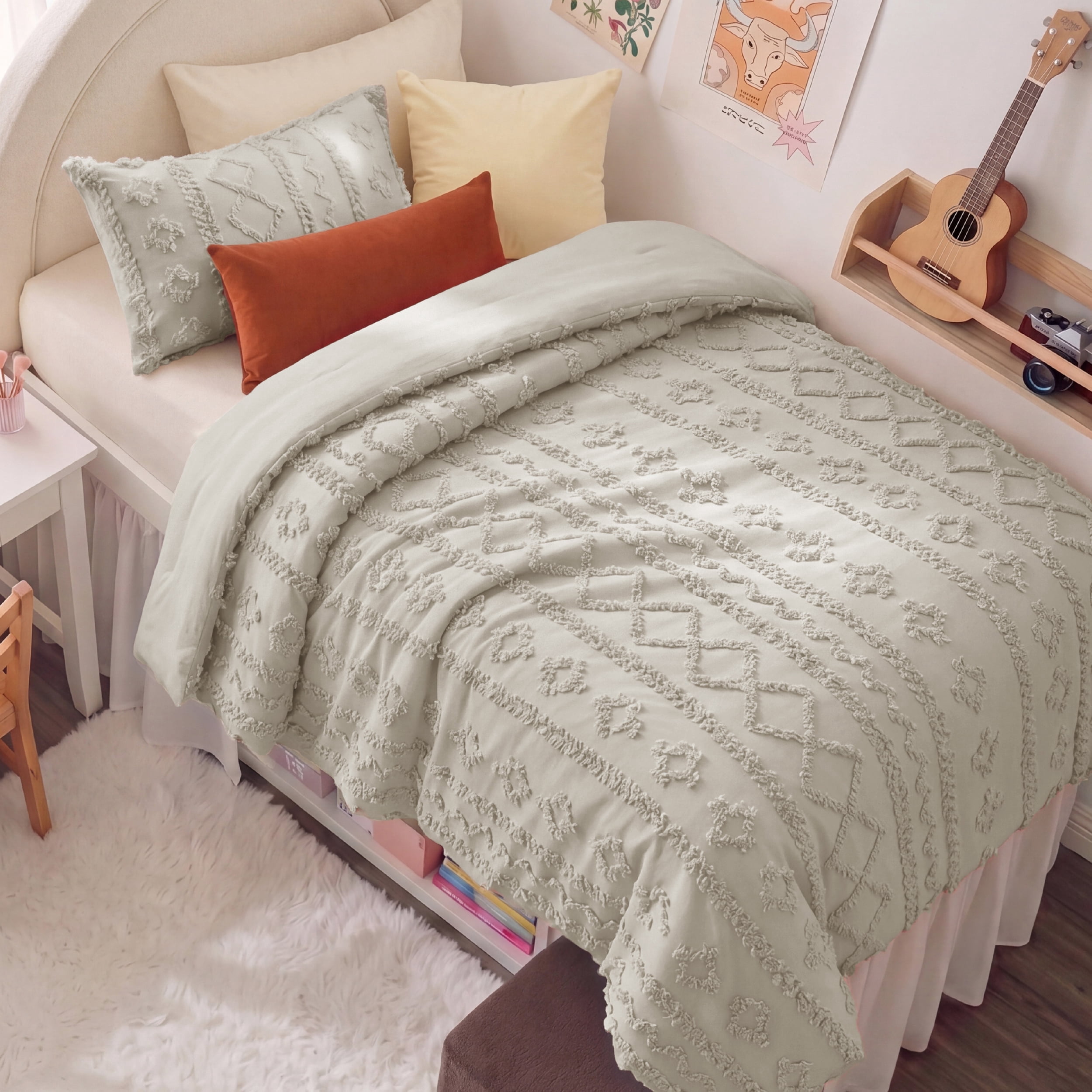 U Bedsure U by Bedsure Tufted Boho Comforter Set Twin, Chateau Gray, 2 Pieces Farmhouse Shabby Chic Embroidery Bedding Set, Soft Jacquard Comforter for All Seasons