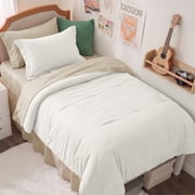 U by Bedsure Twin Comforter Set Coconut Milk, 5 Pieces Reversible Bed in a Bag, Boho Lightweight Dorm Bedding Set, Contrasting Design