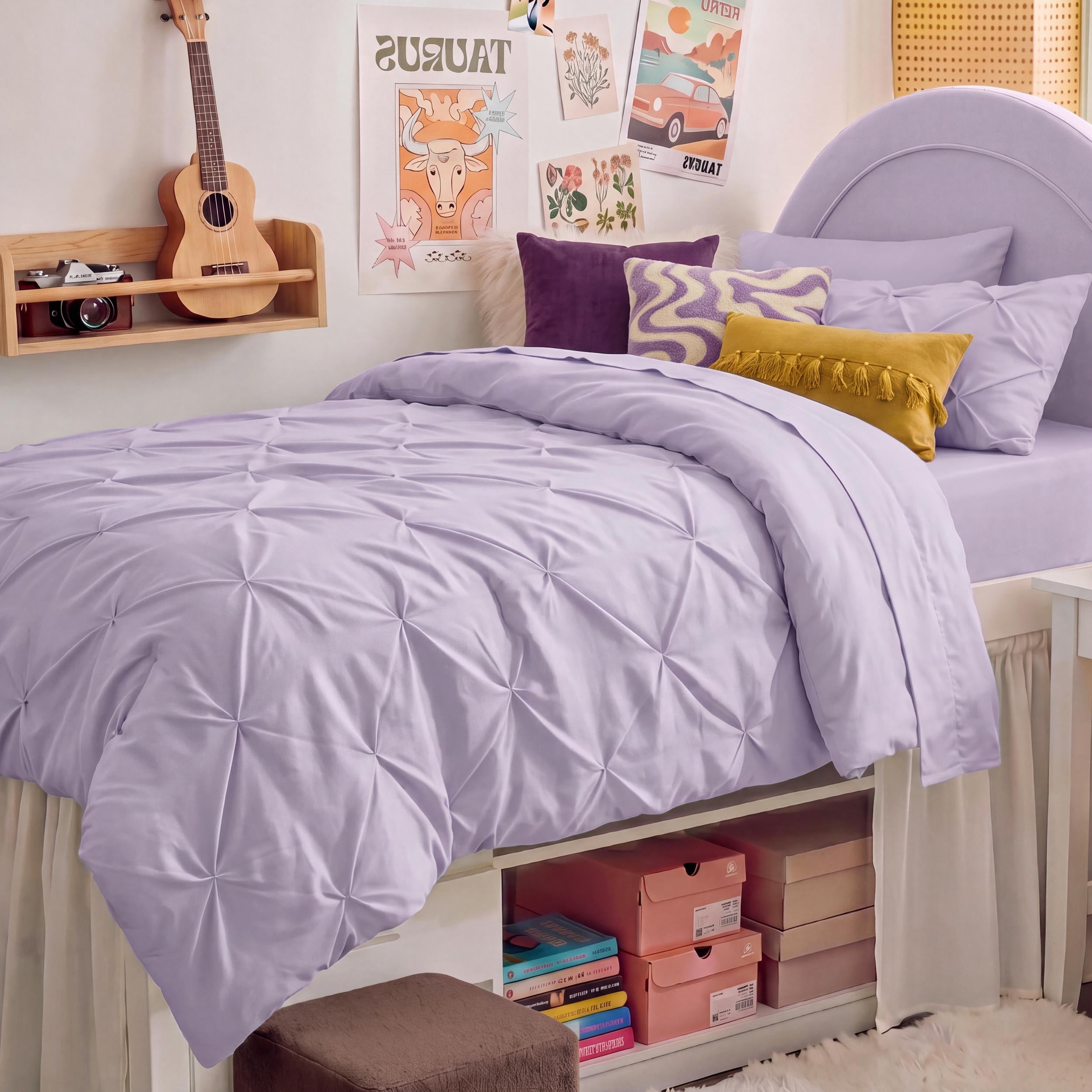 U Bedsure U by Bedsure Twin/Twin XL Comforter Set Light Purple, Bedding for College Dorm, 5 Pieces Bed in a Bag with Pinch Pleat Comforter, Sheets, Pillowcases & Shams