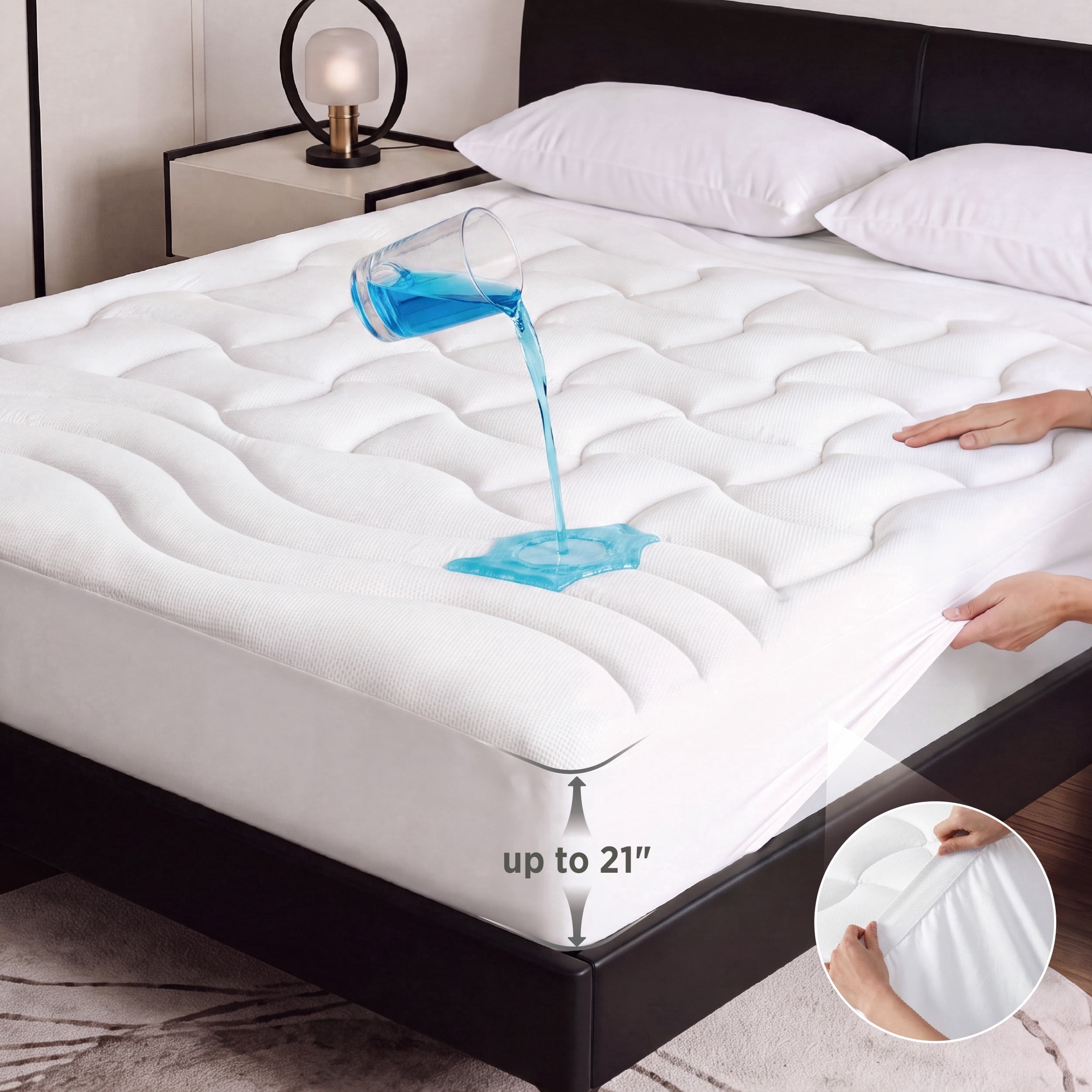 U Bedsure U by Bedsure Waterproof Mattress Topper Mattress Pad Queen Size, Quilted Fitted White Machine Washable Mattress Protector with 8-21 inches Deep Pocket, Noiseless Bed Cover Padded, 60x80 inches