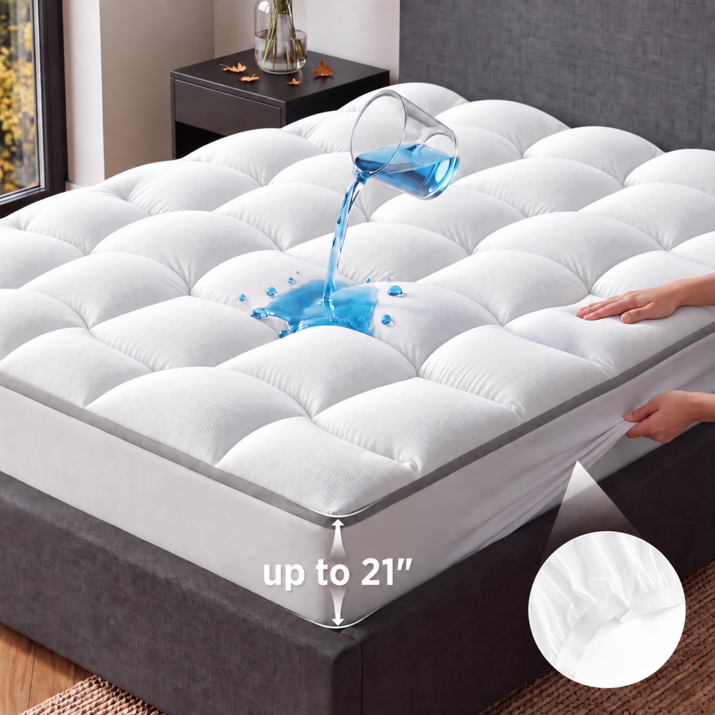 U Bedsure U by Bedsure Waterproof Mattress Topper Extra Thick Mattress Pad Queen Size, Back Pain Relief Quilted Fitted Mattress Protector