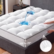U by Bedsure Waterproof Mattress Topper Extra Thick Mattress Pad Queen Size, Back Pain Relief Quilted Fitted Mattress Protector