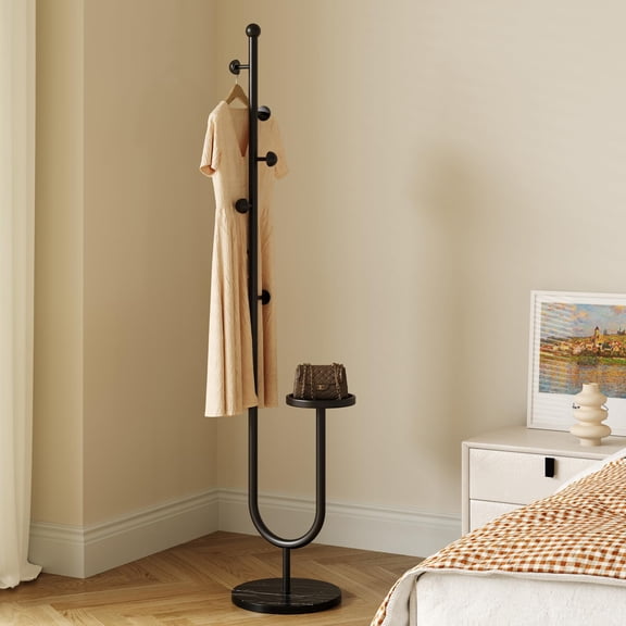 U-Black Freestanding Metal Coat Rack With 8 Hooks Tree Branch Design Standing Hanger For Entryway Bedroom