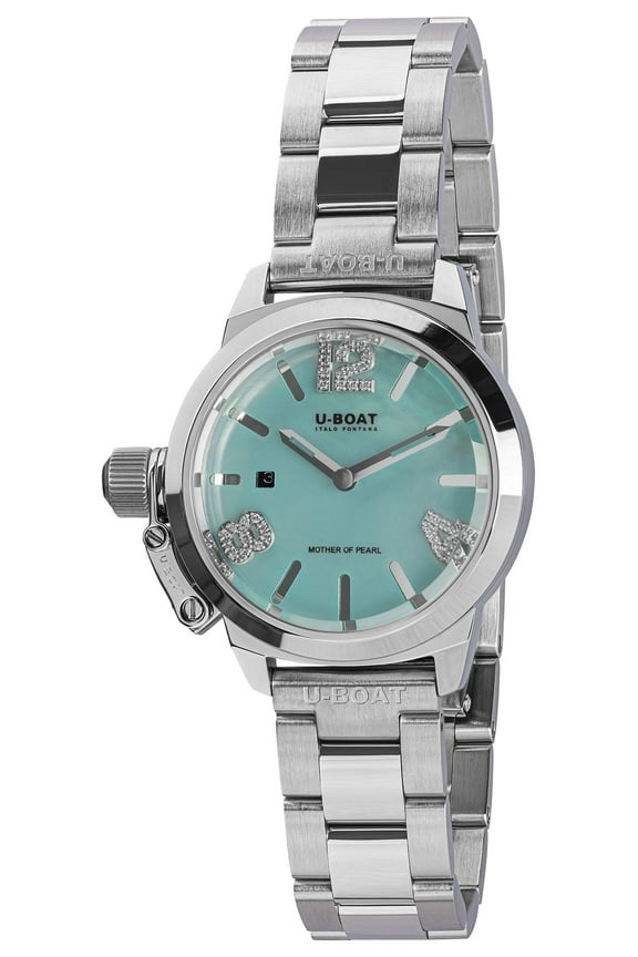 Classico Stainless Steel Blue Mother-Of-Pearl Dial Diamonds Date Quartz Womens Watch 8900