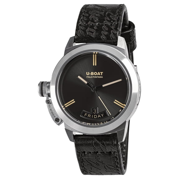 U-Boat Classico Vintage Automatic Stainless Steel Gray Dial Black Leather Strap Day/Date Mens Watch 8891