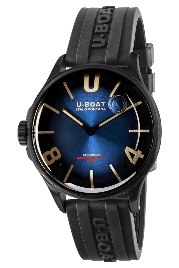 Darkmoon Black PVD Blue Dial Black Rubber Strap Quartz Mens Watch 9020