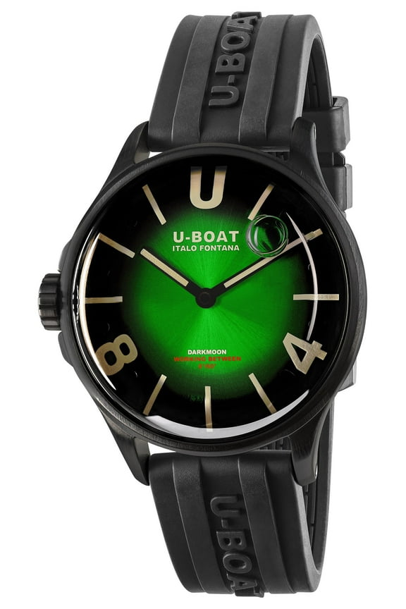 Darkmoon Black PVD Green Dial Black Rubber Strap Quartz Mens Watch 9503