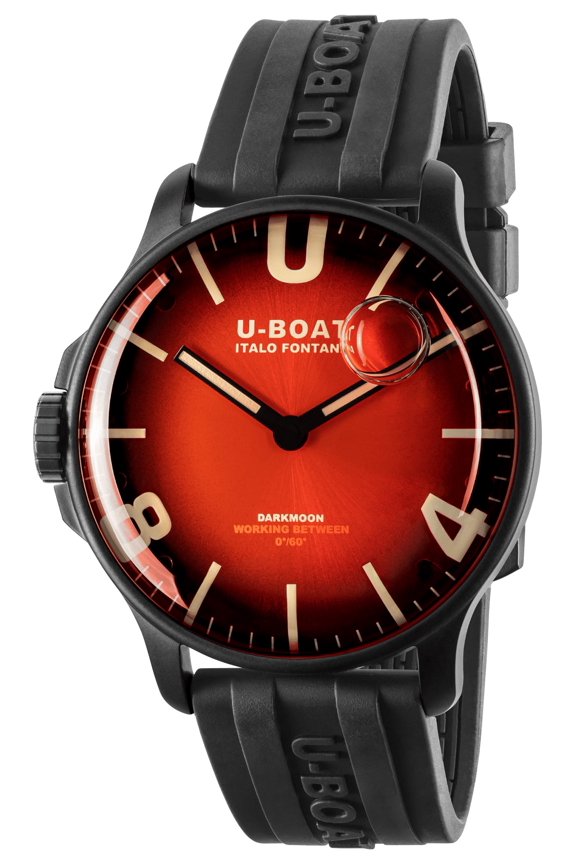 Darkmoon Black PVD Red Dial Black Rubber Strap Quartz Mens Watch 8697