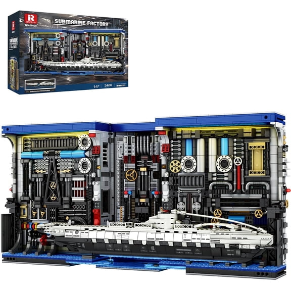 U-Boat Factory Submarine 66038, Adult Submarine Model Building Blocks, U-Boat Factory Bookend Design, Lighted Building Kit, Toy Gift for Adult, Men and Military Fans