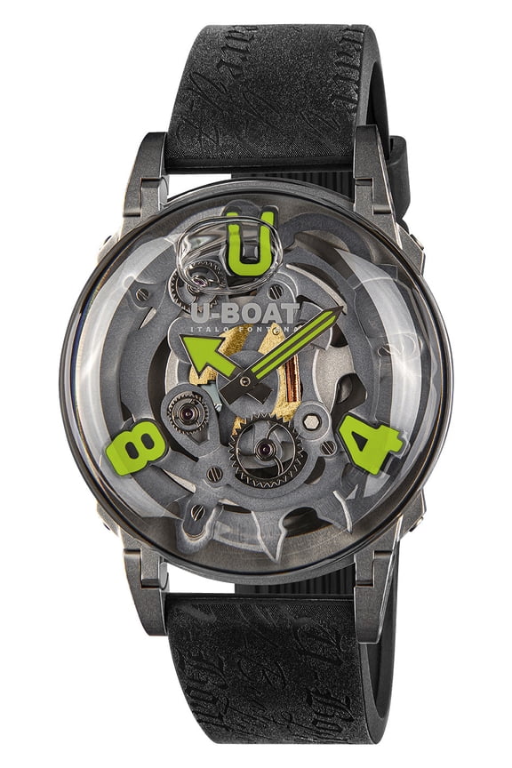 U-65 "Green" Stainless Steel Gray Skeleton Dial Black Silicone Strap Quartz Mens Watch 3350