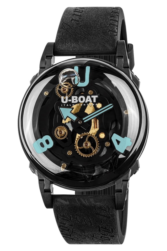 U-65 "Turquoise" Black PVD Black Skeleton Dial Black Silicone Strap Quartz Mens Watch 3353
