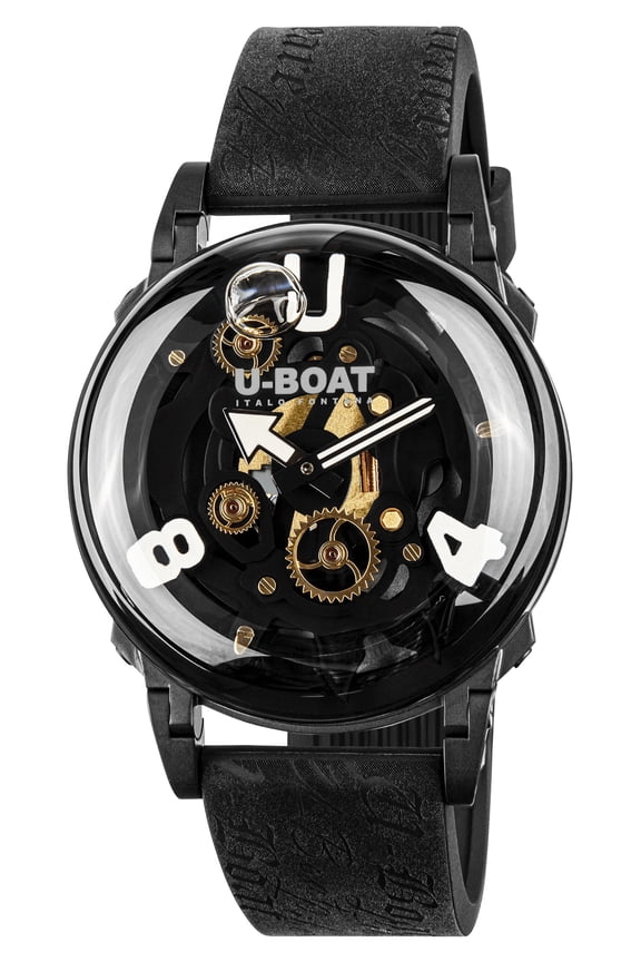 U-65 "White" Black PVD Black Skeleton Dial Black Silicone Strap Quartz Mens Watch 3355
