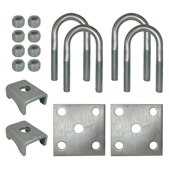 U Bolt Mounting & Plate Kit for 2,200 lb Trailer Axle with 1-3/4" Round Tube Diameter, Galvanized Zinc