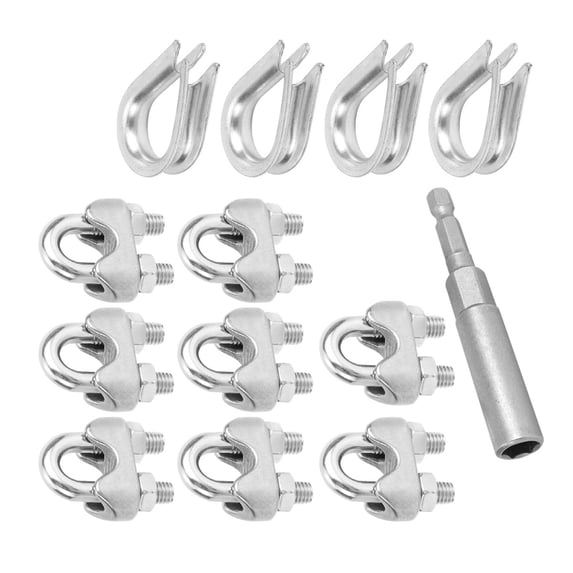 U-Bolt Wire Rope Clip and Thimble Hardware Set with 8 Clamps, 4 ...