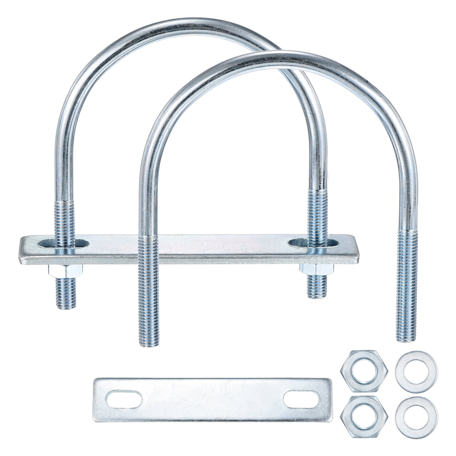 U Bolts 2 Sets (3/8"(M10)x4.25"x5.51"), Round U Bolt Kits Carbon Steel with Accessories - for Construction, Pipe, Trailer, Automotive, Leaf Spring Fastener