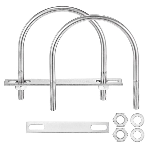 U Bolts 2 Sets (3/8"(M10)x4.48"x5.82"), Round U Bolt Kits 304 Stainless Steel with Accessories - for Construction, Pipe, Trailer, Automotive, Leaf Spring Fastener