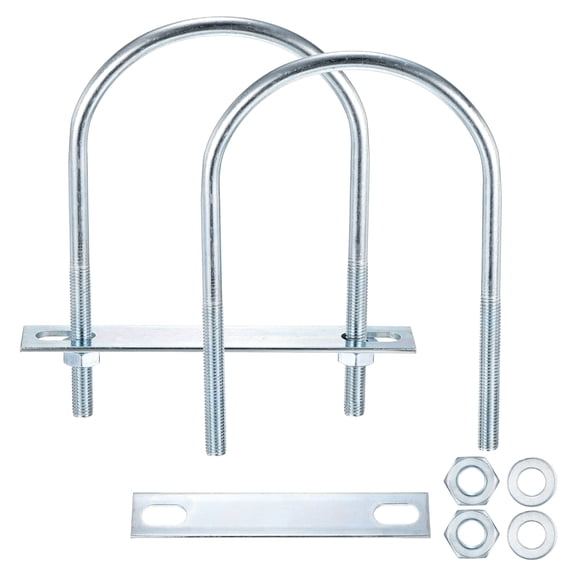 U Bolts 2 Sets (3/8"(M10)x4.56"x7.28"), Round U Bolt Kits Carbon Steel with Accessories - for Construction, Pipe, Trailer, Automotive, Leaf Spring Fastener