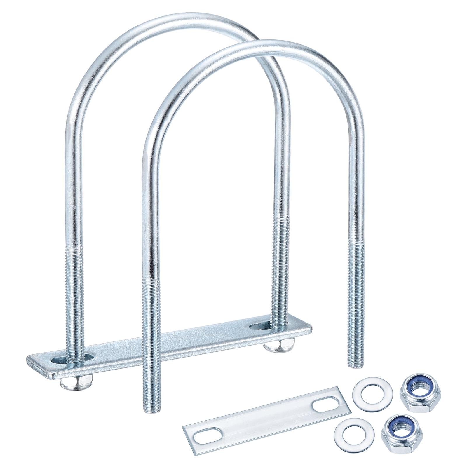 U Bolts 2Set (M10x116x185mm), Round U Bolt Kits DN100 Carbon Steel with Nylon Lock Nut Washers Plates - for Construction, Pipe, Trailer, Automotive, Leaf Spring Fastener