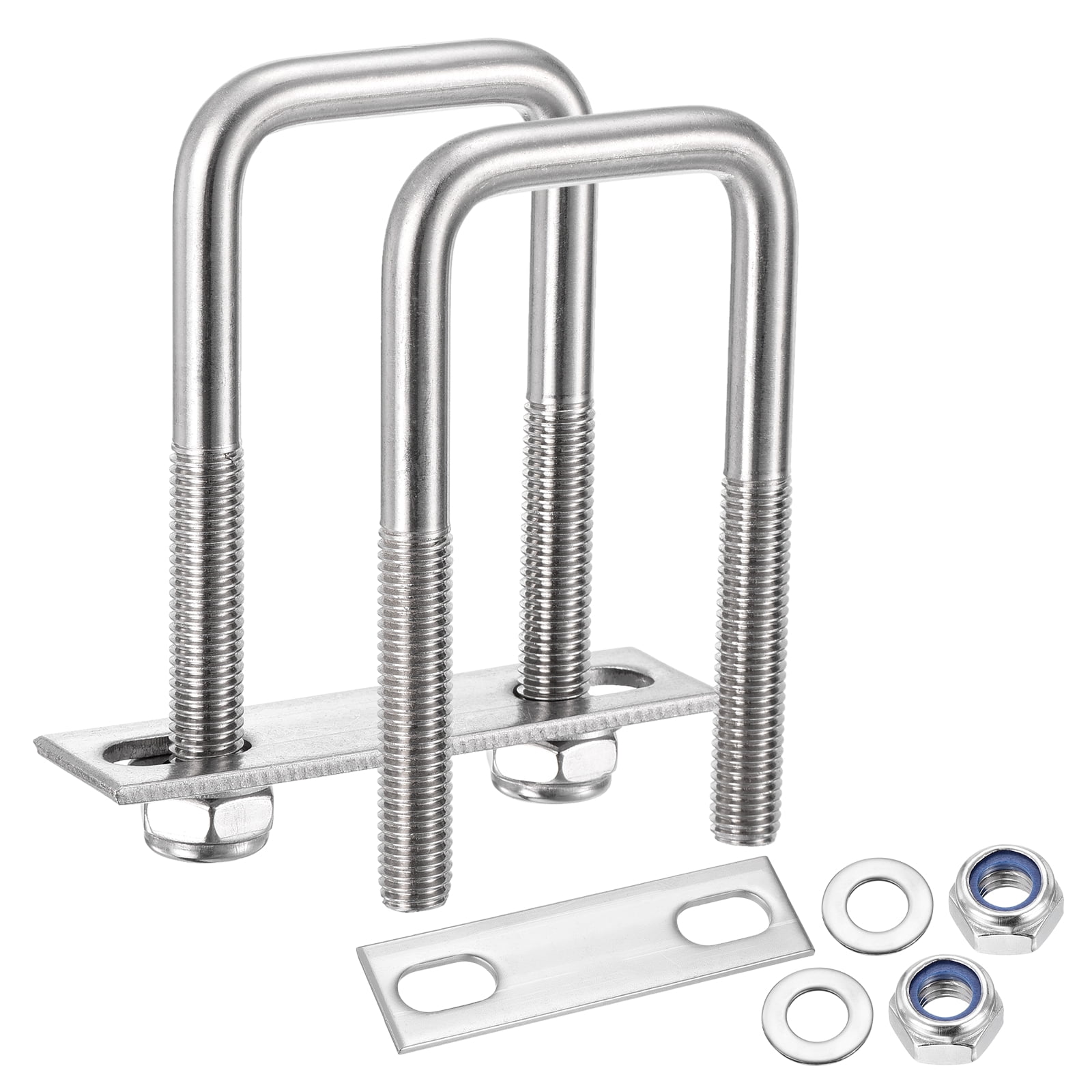 U Bolts 2Set (M10x40x100mm), Square U Bolt Kits 304 Stainless Steel with Nylon Lock Nut Washers Plates - for Construction, Pipe, Trailer, Automotive, Leaf Spring Fastener